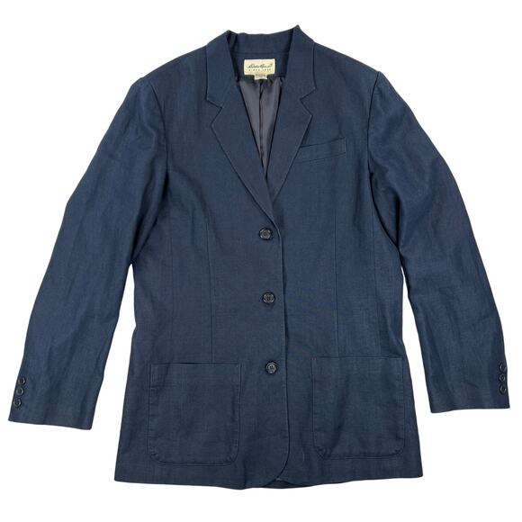Eddie Bauer Linen Blazer Jacket Men's M Tall Navy Blue 3 Button Sport Coat - Picture 1 of 11